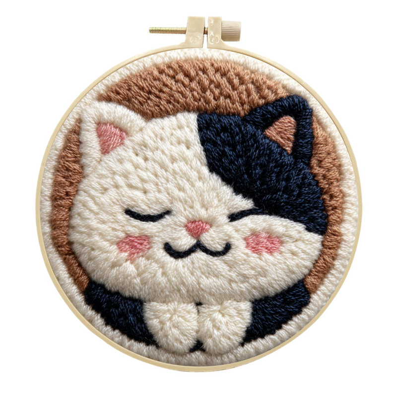 Set de broderie Punch Needle – Pisică RagDoll, Model cu desene animate, Bumbac, Stil Modern Minimalist