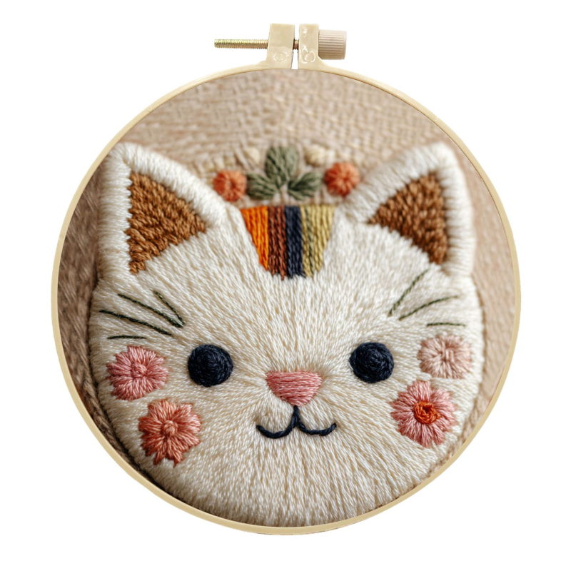 Set de broderie Punch Needle – Pisică RagDoll, Model cu desene animate, Bumbac, Stil Modern Minimalist