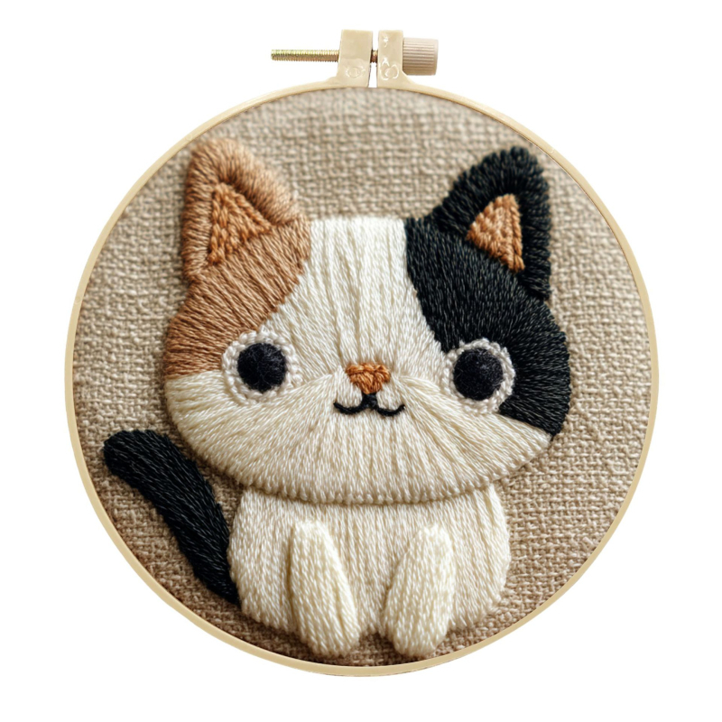 Set de broderie Punch Needle – Pisică RagDoll, Model cu desene animate, Bumbac, Stil Modern Minimalist