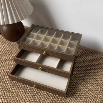 Κουτί κοσμημάτων από ξύλο με υφή καρυδιού και συρόμενο συρτάρι, κατάλληλο για αποθήκευση βραχιόλων, δαχτυλιδιών, σκουλαριών και κολιέ | Κωδικός 5325454
