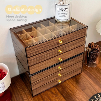 Κουτί κοσμημάτων από ξύλο με υφή καρυδιού και συρόμενο συρτάρι, κατάλληλο για αποθήκευση βραχιόλων, δαχτυλιδιών, σκουλαριών και κολιέ | Κωδικός 5325454