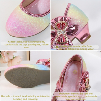 Παιδικά παπούτσια πριγκίπισσας με στρας και κέντημα, PU εξωτερικό, χαμηλό ύψος, κούμπωμα Velcro, αδειοδοτημένη Πριγκίπισσα Άννα