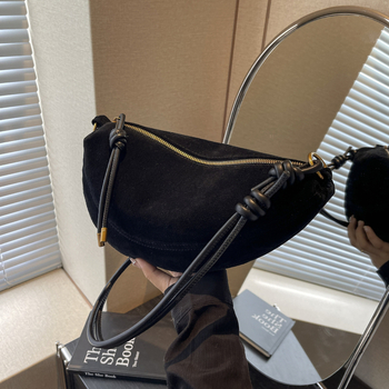 Crossbody τσάντα από σουέτ με σχήμα dumpling, φερμουάρ, θήκη για κινητό, επένδυση πολυεστέρα (Χειμώνας 2024)