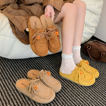 Дамски лоуфъри без връзки с една презрамка и дантели, винтидж стил, закръглен нос, плоска подметка, PU горна част, гумена подметка