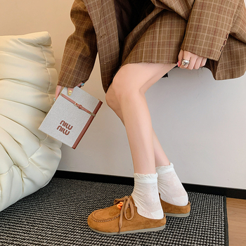 Дамски лоуфъри без връзки с една презрамка и дантели, винтидж стил, закръглен нос, плоска подметка, PU горна част, гумена подметка