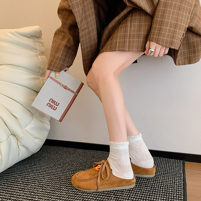 Дамски лоуфъри без връзки с една презрамка и дантели, винтидж стил, закръглен нос, плоска подметка, PU горна част, гумена подметка