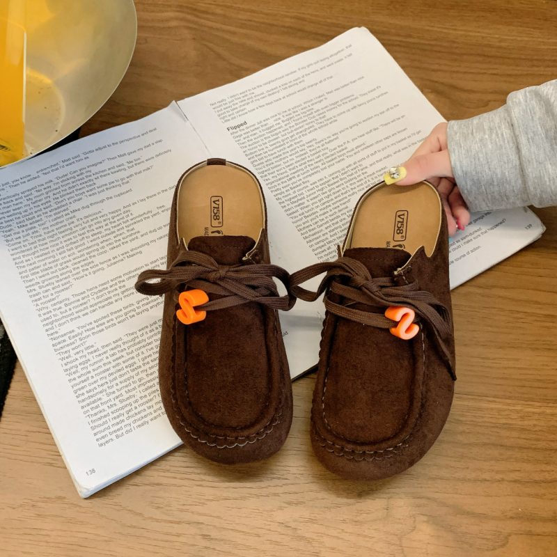 Дамски лоуфъри без връзки с една презрамка и дантели, винтидж стил, закръглен нос, плоска подметка, PU горна част, гумена подметка