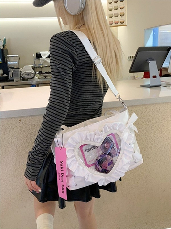 Φρέσκο και γλυκό στυλ Velvet Tote Bag – Μεσαίου μεγέθους, Κλείσιμο με φερμουάρ, Τσέπη με φερμουάρ