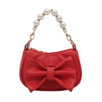 Τσαντάκι χεριού με κόμβο πεταλούδας και αλυσίδα μαργαριριών, PU υλικό, street trend στυλ, φερμουάρ, επένδυση πολυεστέρα, εσωτερική τσέπη με φερμουάρ, μία ιμάντα, φθινοπωρινή έκδοση 2025