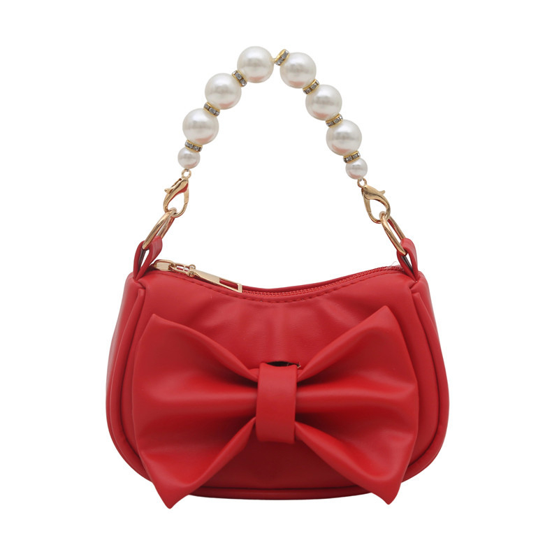 Torba za ruku s mašnicom od perla, PU materijal, street trend stil, zatvarač, unutarnja džep s zipom, podstava poliester, jedan remen, izdanje jesen 2025