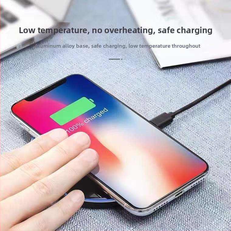 Stolný bezdrôtový nabíjač, 15W, kruhové hliníkové zliatiny telo, výstup 2A, QC2.0, kompatibilný s Apple a Huawei