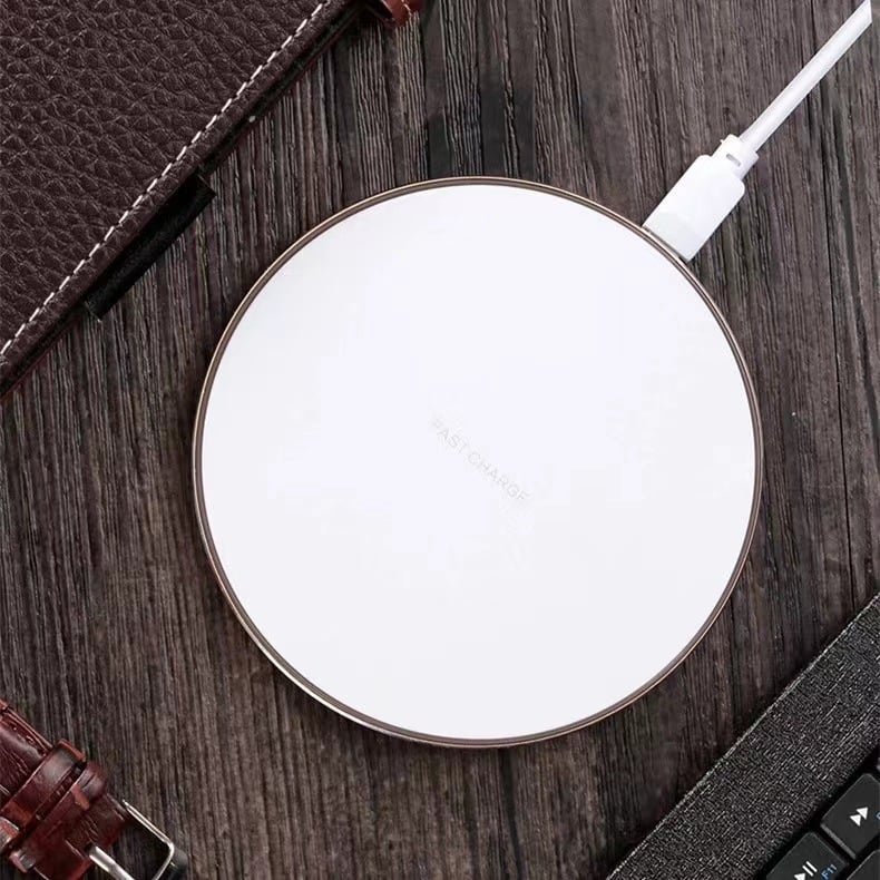 Datora galda bezvadu uzlādzējs, 15W, apaļš alumīnija sakausējuma korpuss, 2A izeja, QC2.0, saderīgs ar Apple un Huawei