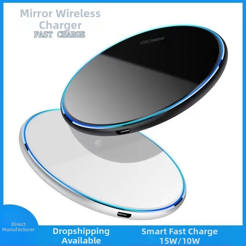 Επιτραπέζιο ασύρματο φορτιστής, 15W, στρογγυλό περίβλημα από κράμα αλουμινίου, έξοδος 2A, QC2.0, συμβατό με Apple και Huawei