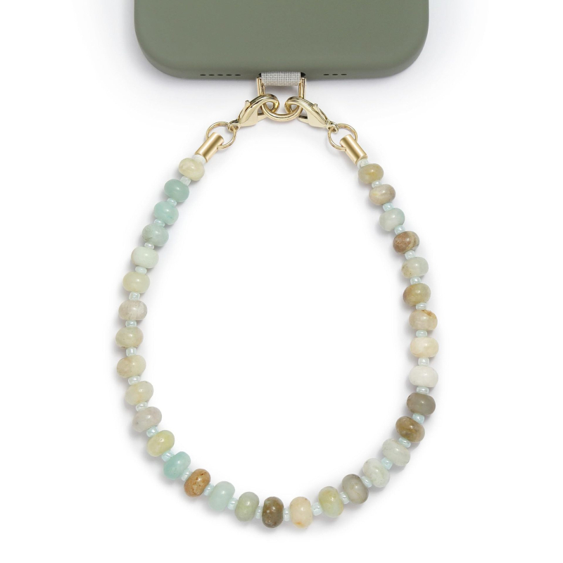 Телефонен синджир с полускъпоценни камъни, ръчна мънистена изработка, оризови мъниста, модерен аксесоар, пролет 2025