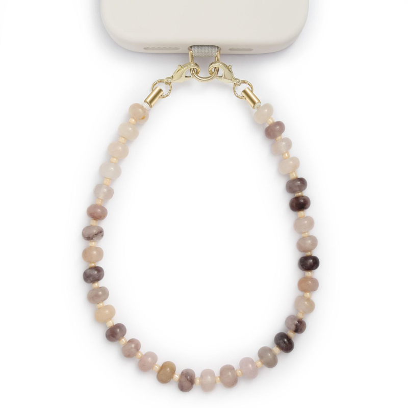 Телефонен синджир с полускъпоценни камъни, ръчна мънистена изработка, оризови мъниста, модерен аксесоар, пролет 2025