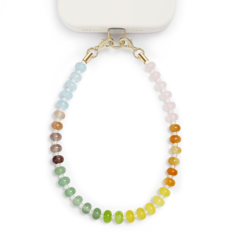 Телефонен синджир с полускъпоценни камъни, ръчна мънистена изработка, оризови мъниста, модерен аксесоар, пролет 2025