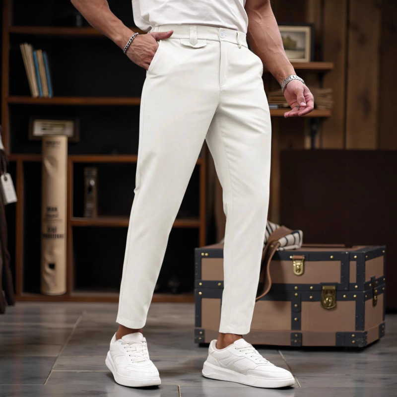Ανδρικά casual παντελόνια, ίσια γραμμή, μήκος 9/10, μέση, φερμουάρ, πολυεστέρας 95% με ελαστικότητα