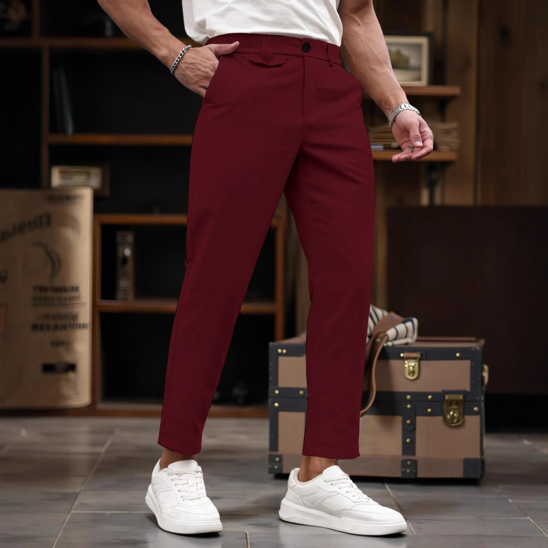 Ανδρικά casual παντελόνια, ίσια γραμμή, μήκος 9/10, μέση, φερμουάρ, πολυεστέρας 95% με ελαστικότητα