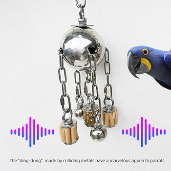 Jucărie clopoțel din oțel inoxidabil pentru papagali, cu bilă de fier – rezistență la mușcături, relaxare, antrenament