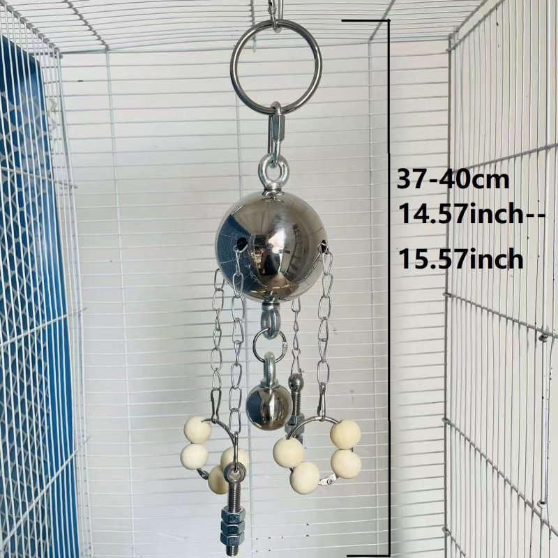 Jucărie clopoțel din oțel inoxidabil pentru papagali, cu bilă de fier – rezistență la mușcături, relaxare, antrenament