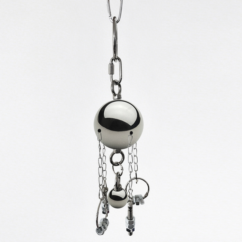 Jucărie clopoțel din oțel inoxidabil pentru papagali, cu bilă de fier – rezistență la mușcături, relaxare, antrenament