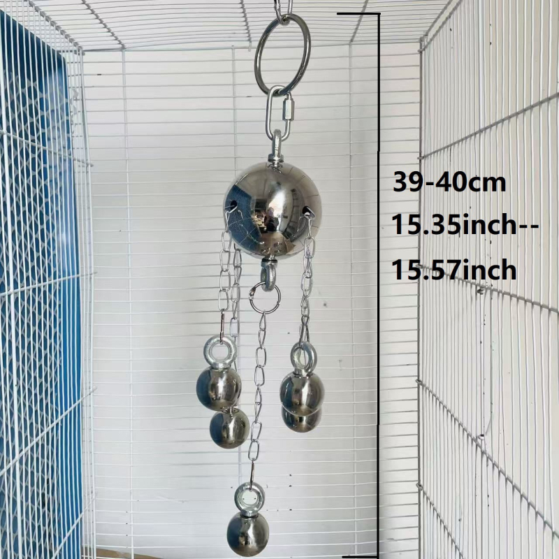 Jucărie clopoțel din oțel inoxidabil pentru papagali, cu bilă de fier – rezistență la mușcături, relaxare, antrenament
