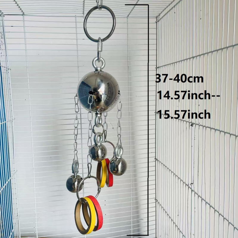 Jucărie clopoțel din oțel inoxidabil pentru papagali, cu bilă de fier – rezistență la mușcături, relaxare, antrenament