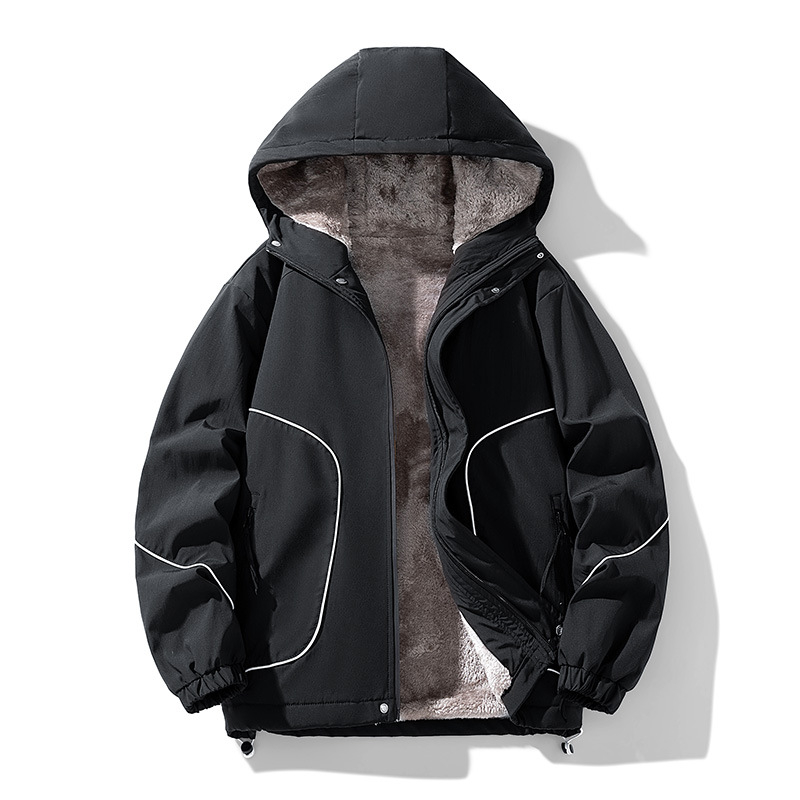 Μπουφάν εργασίας εξωτερικού χώρου με κουκούλα, χαλαρή εφαρμογή, 100% πολυεστέρας, διαπνέον, φερμουάρ