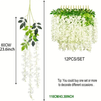 Κρεμαστά λουλούδια Wisteria, τεχνητά, 12 τεμάχια, από πλαστικό και μεταξωτά άνθη, για γάμους και διακόσμηση οικίας