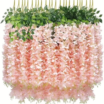 Κρεμαστά λουλούδια Wisteria, τεχνητά, 12 τεμάχια, από πλαστικό και μεταξωτά άνθη, για γάμους και διακόσμηση οικίας