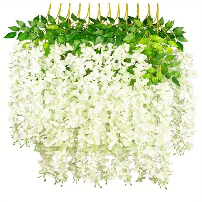 Wisteria függő virágok, mesterséges, 12 db, műanyag és selyem virágok, esküvőre és otthoni dekorációhoz