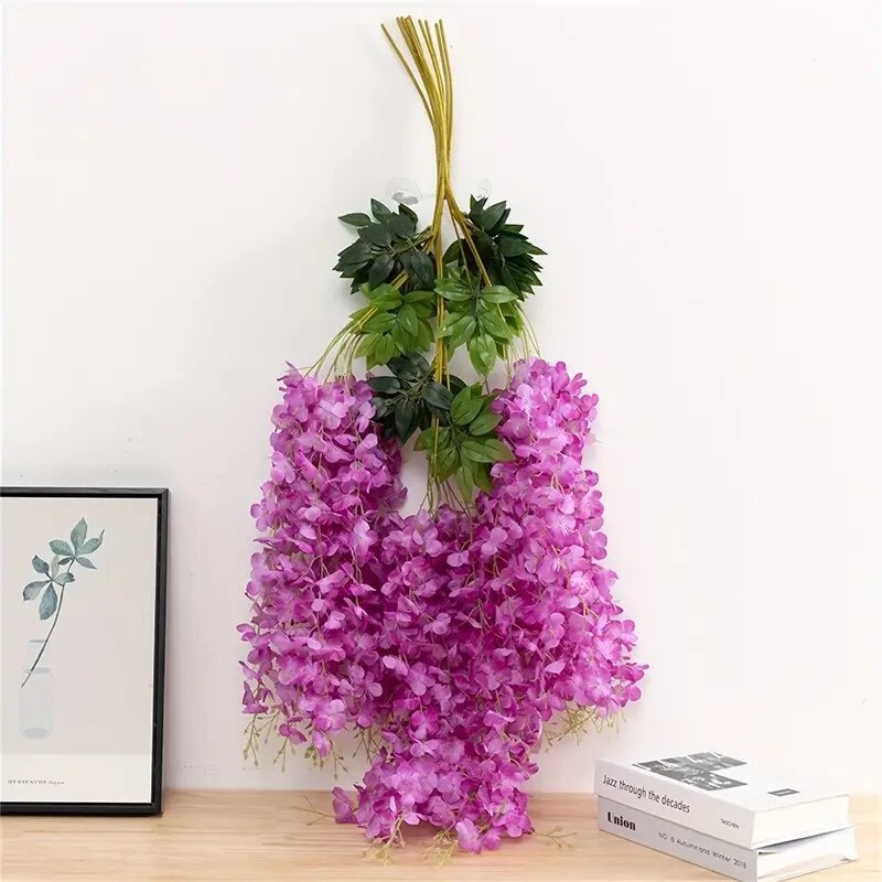 Wisteria függő virágok, mesterséges, 12 db, műanyag és selyem virágok, esküvőre és otthoni dekorációhoz