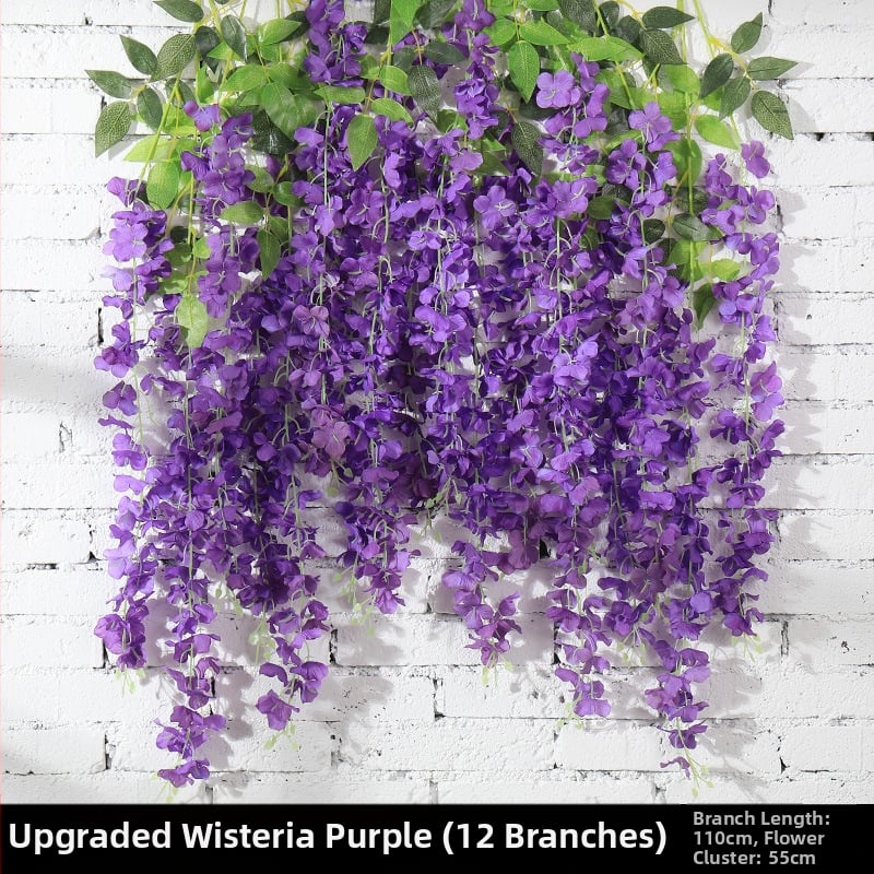 Wisteria függő virágok, mesterséges, 12 db, műanyag és selyem virágok, esküvőre és otthoni dekorációhoz