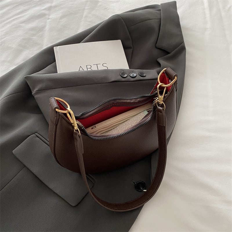 Torba za pazuh od PU-a, gradski minimalistički stil, dumpling oblik, zatvarač na zip