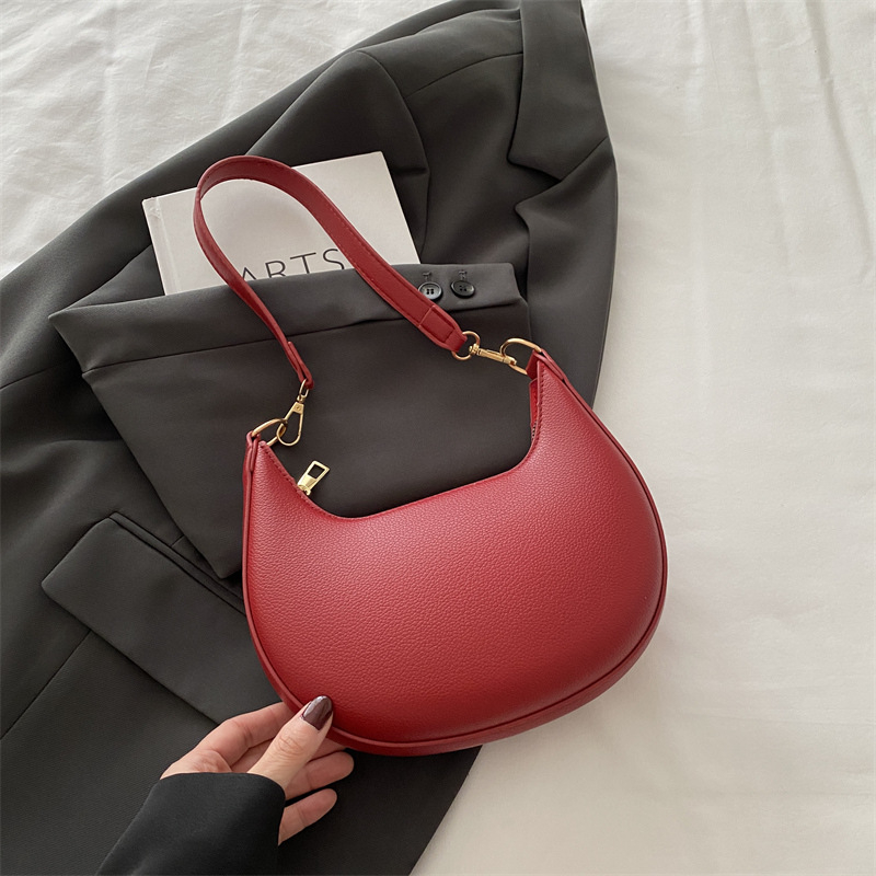 Torba za pazuh od PU-a, gradski minimalistički stil, dumpling oblik, zatvarač na zip