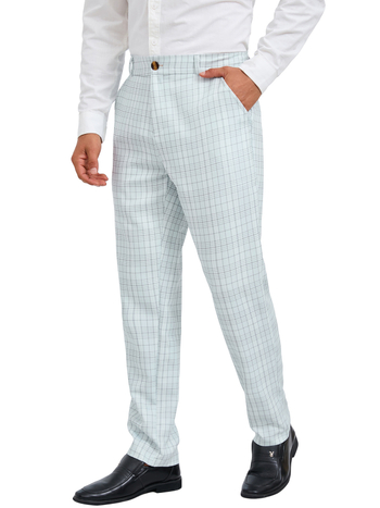 Ανδρικά ίσια καθημερινά παντελόνια με καρό σχέδιο, πολυεστερική ύφανση, μέση μεσαίας ύψους, φερμουάρ