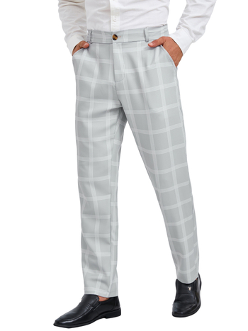 Ανδρικά ίσια καθημερινά παντελόνια με καρό σχέδιο, πολυεστερική ύφανση, μέση μεσαίας ύψους, φερμουάρ