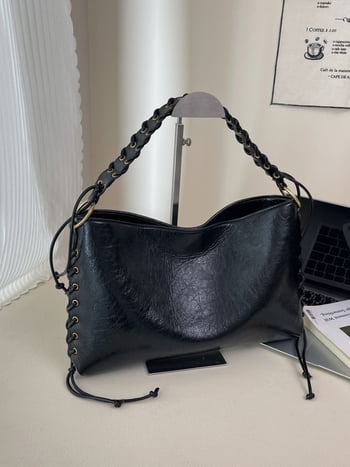 2025 őszi-téli tote táska fém szemdíszítéssel, nagy kapacitású, hétköznapi stílusú, crossbody egy vállon