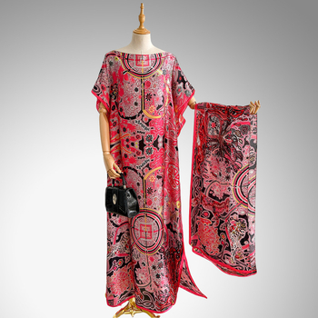 Hosszú köntösruha mesterséges selyemből, nyomtatott mintával, divatos középhosszú, dekoratív dizájn, több stílus elérhető