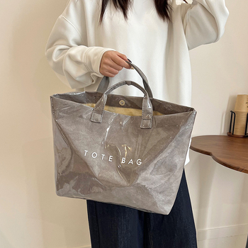 PVC Tote чанта, уличен стил, хоризонтална квадратна форма, цип, подплата полиестер