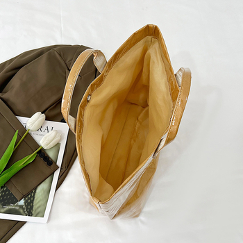 PVC Tote чанта, уличен стил, хоризонтална квадратна форма, цип, подплата полиестер