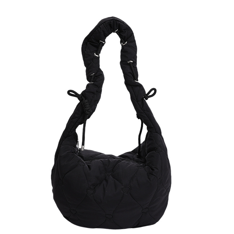 Geantă crossbody cu formă de dumpling și model diamant quilt, capacitate mare, fermoar