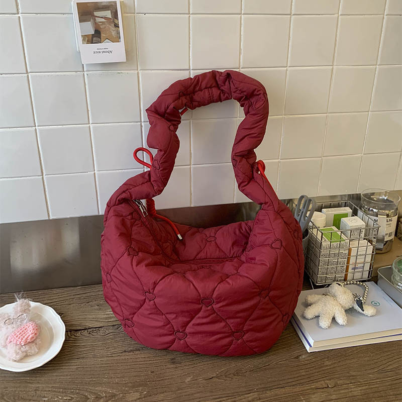 Geantă crossbody cu formă de dumpling și model diamant quilt, capacitate mare, fermoar