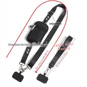 Телефонна презрамка с отделящ се портфейл, кръстосана и за китка, унисекс, памучна материя; презрамка от полиестер; метална катарама