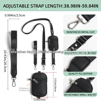 Телефонна презрамка с отделящ се портфейл, кръстосана и за китка, унисекс, памучна материя; презрамка от полиестер; метална катарама