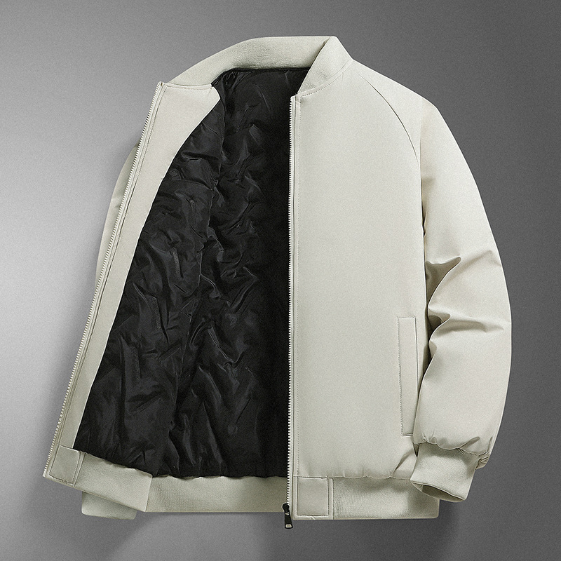 Vīriešu kokvilnas mētelis ar rāvējslēdzēju, stāvošais apkaklis, bieza poliestera pildījums, odere no zīda un kokvilnas