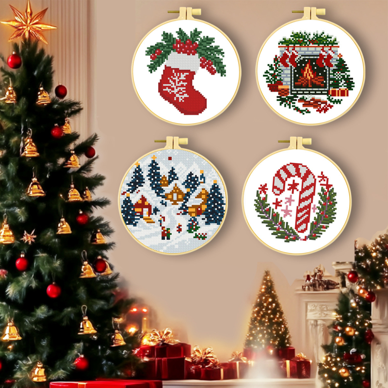 Kit de broderie cross-stitch: pânză din bumbac 11-ct, Mona Lisa Royal Family, cod produs 68446, set de Crăciun din patru piese