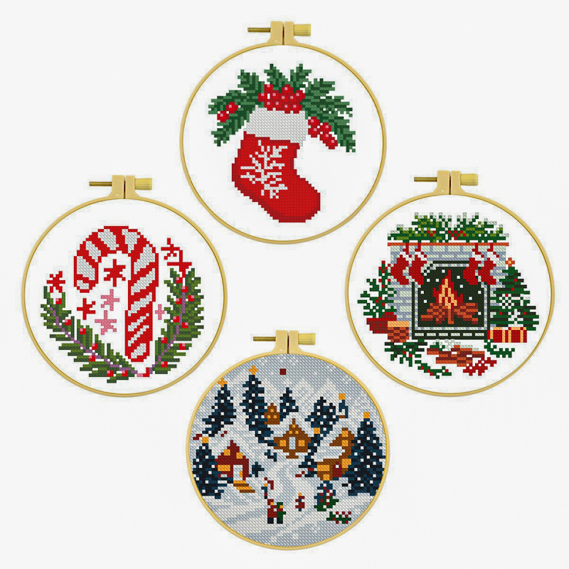 Kit de broderie cross-stitch: pânză din bumbac 11-ct, Mona Lisa Royal Family, cod produs 68446, set de Crăciun din patru piese