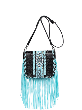 Ženska torbica s resama, PU materijal, pravokutni oblik, otvaranje s poklopcem, unutarnja džep s zatvaračem.