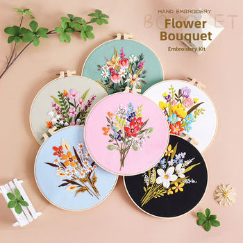 Kit de broderie pe pânză Nordic – Bumbac, model cu flori/iarbă/frunze, Su broderie